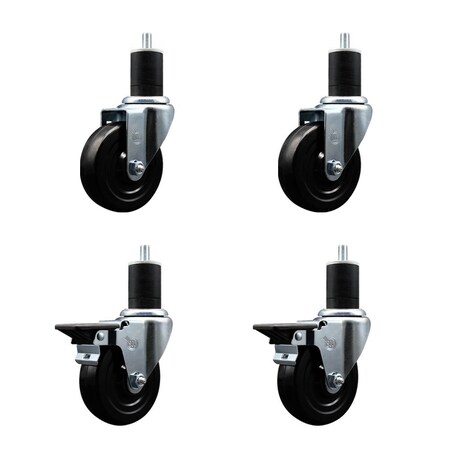 Service Caster 4'' Soft Rubber Wheel Swivel 1-3/4'' Expanding Stem Caster Set 2 Brakes, 4PK SCC-EX20S414-SRS-2-PLB-2-134